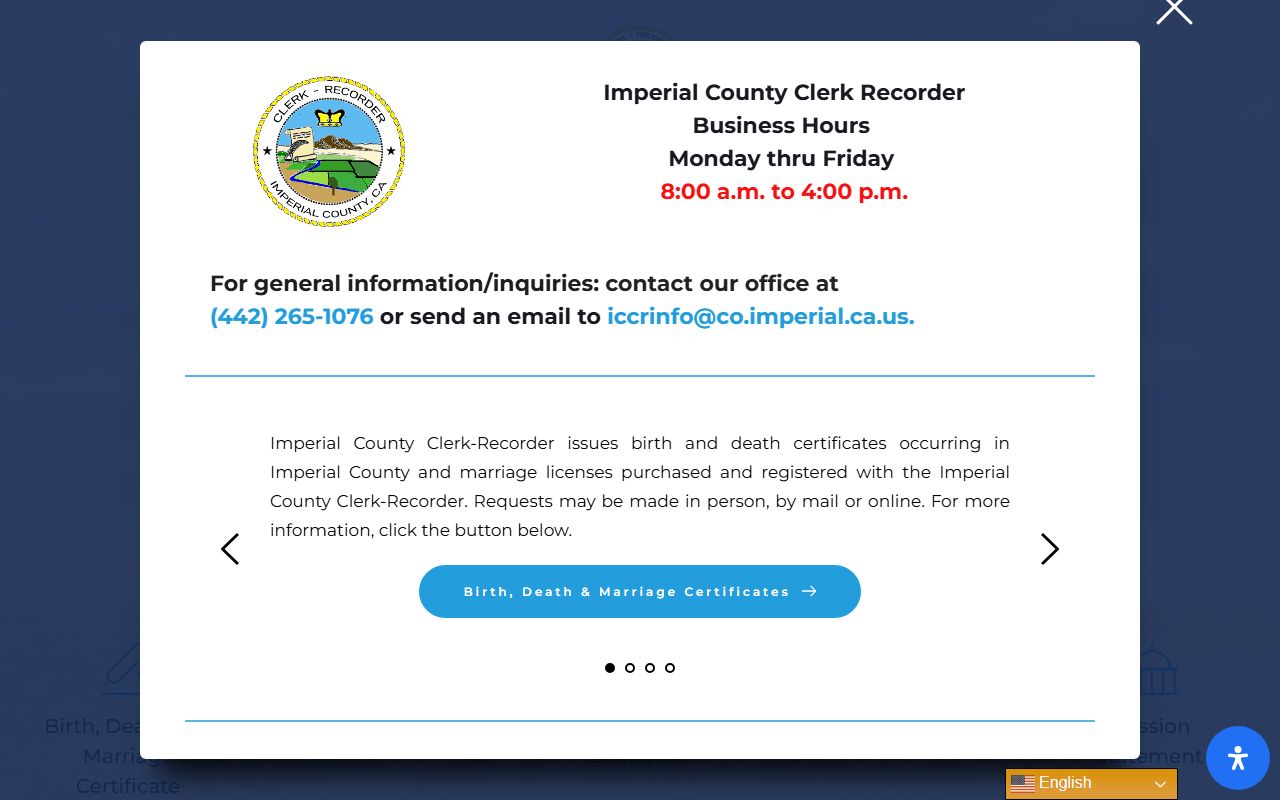 Imperial County Recorder office main website homepage