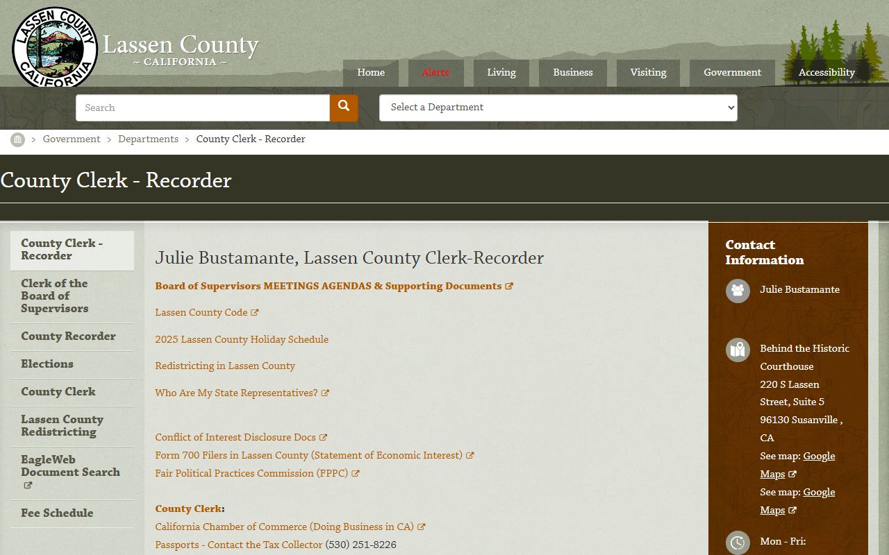 Lassen County Clerk office information page