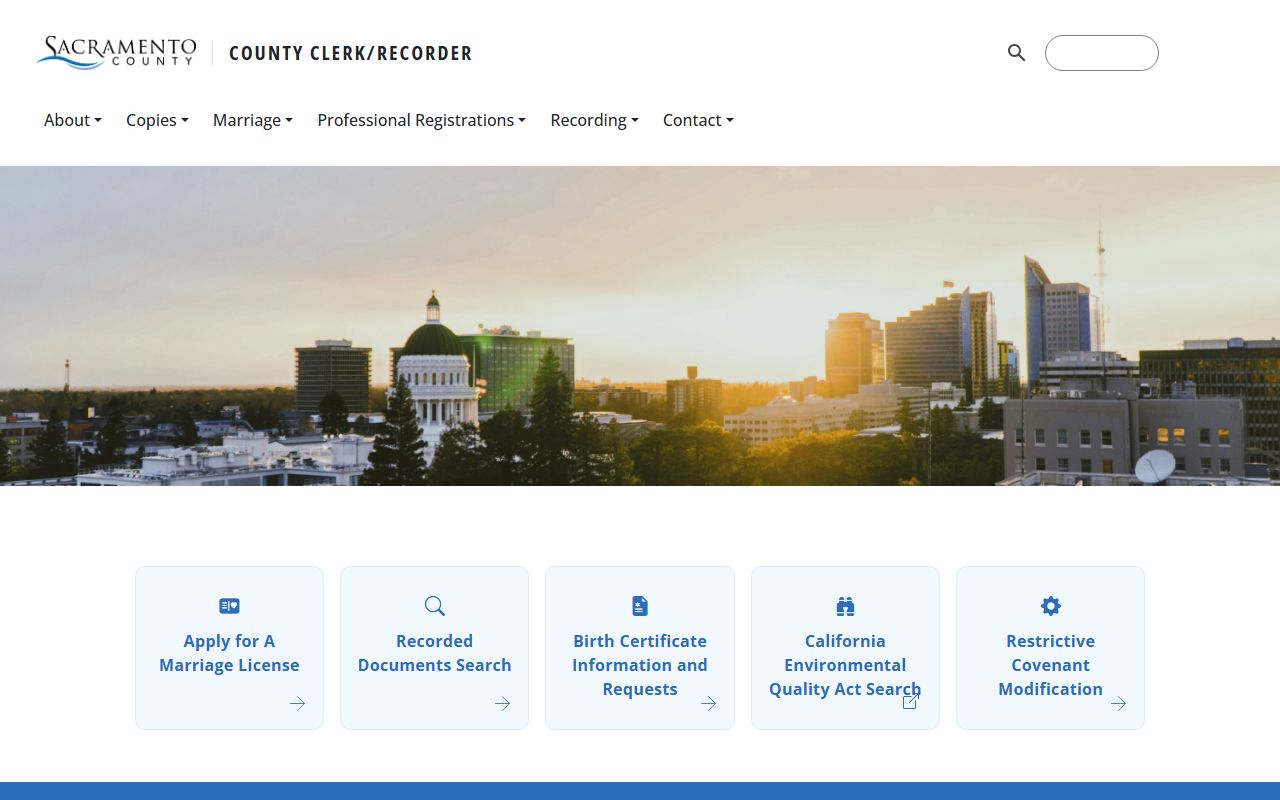 Sacramento County Clerk-Recorder main website homepage