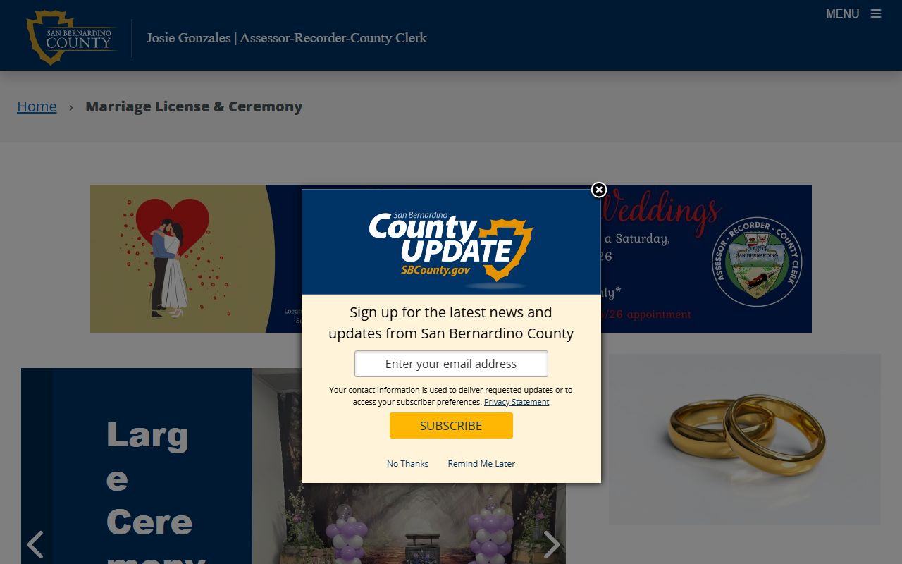 San Bernardino County Assessor-Recorder-County Clerk marriage information page