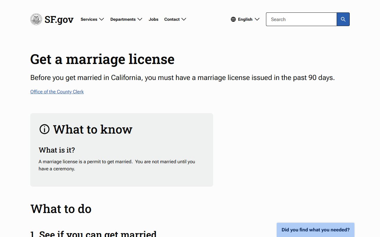 San Francisco County Clerk marriage license page